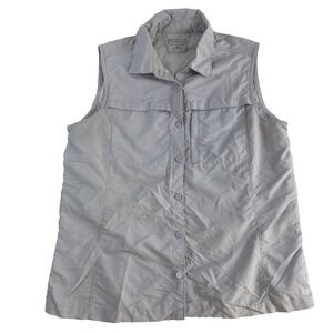 L.L. Bean Hiking Vest Button Shirt Women Sz L Gray Nylon Vented Fishing Outdoors